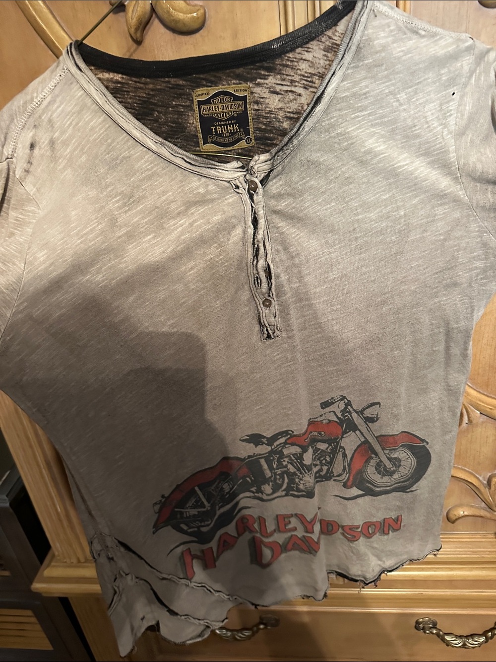 Harley-Davidson Gray Tee with Red Motorcycle Graphic